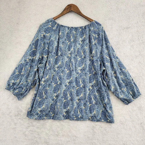 Land's End Paisley Womens 2X Blouse Elastic Cuffs Neckline Cotton Stretch 24CT - Picture 2 of 5